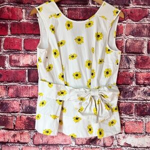 Kate Spade Daisy Dot Sunflower Bow Peplum Top Sleeveless White Yellow